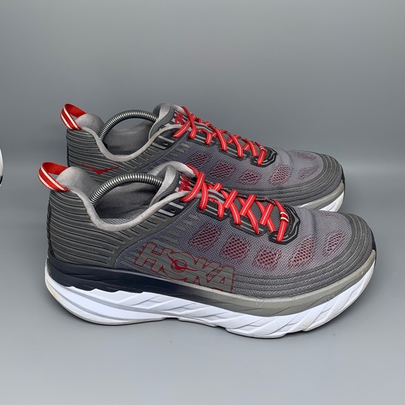 HOKA One Bondi 6 Gray Red Road Running Shoes Men’s Sz 11.5